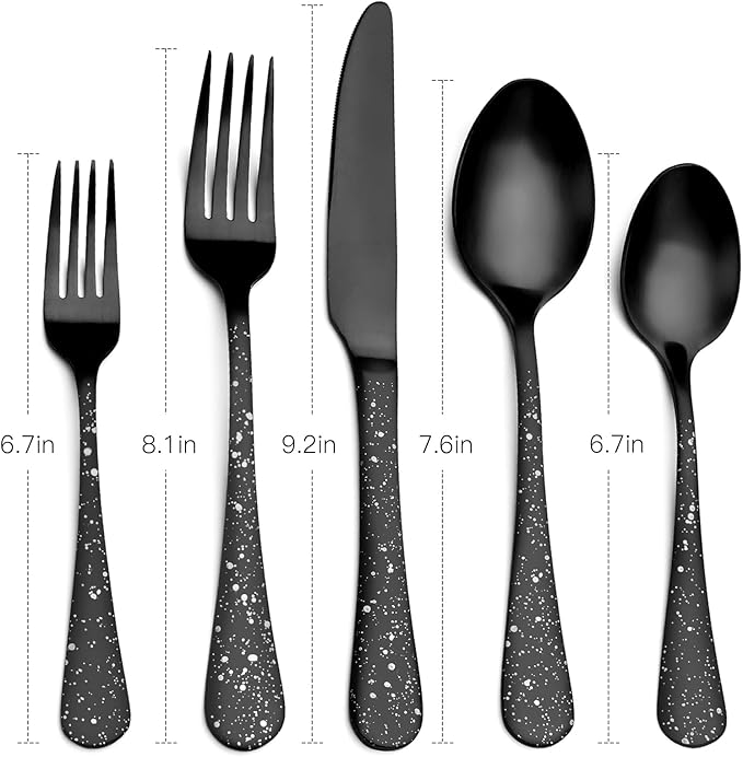 O.C.E. Matte Black Silverware Set, Stainless Steel Flatware Set, 20-Piece Tableware Cutlery Set Service for 4, Satin Finish Tableware Utensils Set, Dishwasher Safe (Starry White)