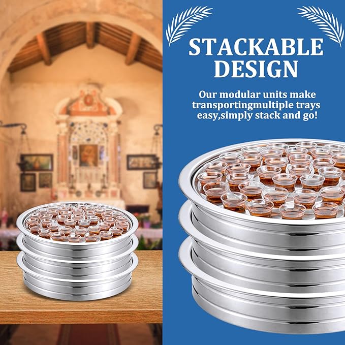 Suzile Holy Communion Trays House up 40 Cups Tary for Churches Stainless Steel Communion Plates Set, Not Included Lid(Silver)
