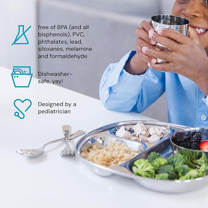 Ahimsa Stainless Steel Kids Utensils Set, Pediatrician Designed, Premium Kids Silverware, Non Toxic, Dishwasher Safe, Big Kid Fork and Spoon