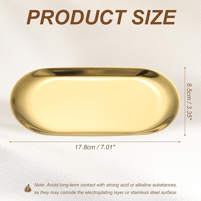 uxcell Square Serving Trays, 7.01" Stainless Steel Decorative Jewelry Dish, Small Vanity Tray for Bathroom Aromatherapy Candle Drink Plate,Gold
