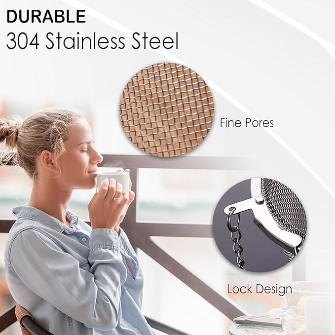 2-Pack 304 Stainless Steel Mesh Tea Infuser with Extended Chain Hook – Perfect for Brewing Loose Leaf Tea, Spices & Seasonings (Diameter 2 inches)