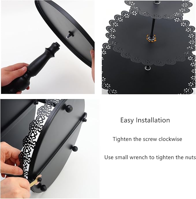 6 Pcs Black Cake Stands Set, QENUIITEA Cake Display Pedestal Tiered Cupcake Holder Dessert Plate Serving Tower Tray Decorative for Wedding Birthday Party Baby Shower Celebration