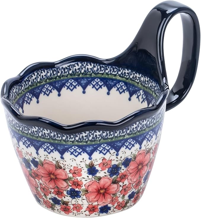 OZY Handpainted Soup Bowl with Handle,Ceramic Cereal Bowl Great for Soup, Ice cream, Fruits,Snack,Microwave &Dishwasher Safe (Snow Ink Plum Pink)