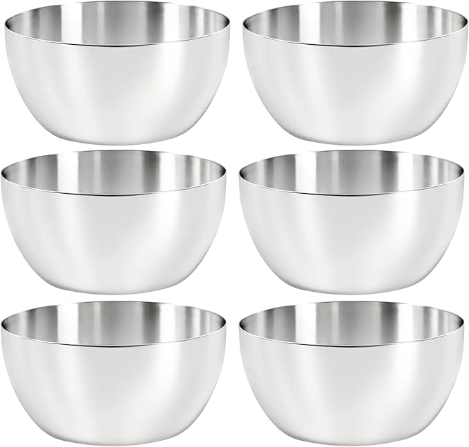 Stainless Steel Bowls (6 Pack), 180 ML / 6 Oz Unbreakable Stackable Dinner Bowls, Sauce Dishes Metal Curry Snack Seasoning Bowl, BPA Free & Dishwasher Safe