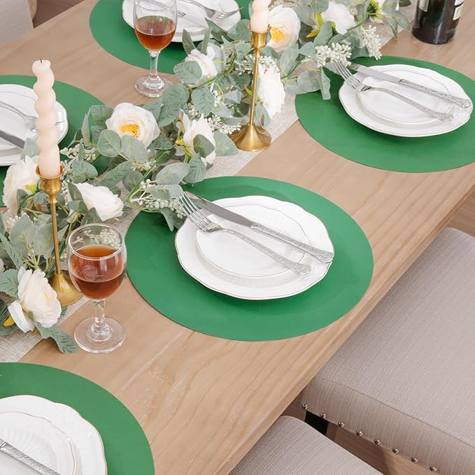 SHACOS 100 pcs Round Paper Placemats Disposable 13 inch Colored Paper Place Mats for Wedding Birthday Party Bridal Baby Shower Events Table Decoration, Dark Green