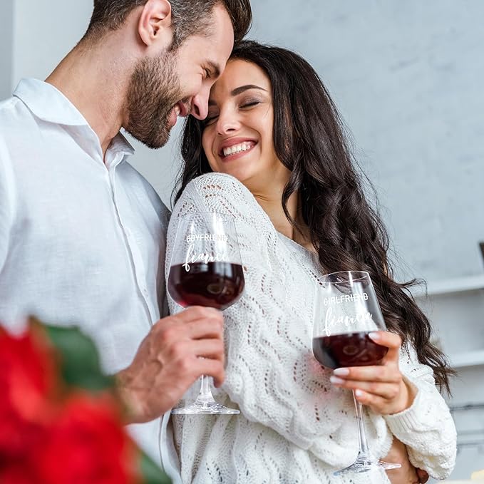 AW BRIDAL Engagement Gifts for Couples Wine Glasses Set, 2025 Fiance Gifts for Women and Newlyweds, Couple Gift for Mr Mrs and Bride to Be, Beer Mug with Wine Stopper for Wedding Engagement Party