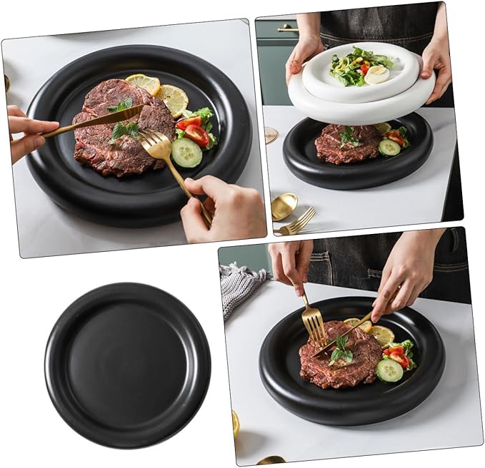 Ciieeo Ceramic Thick-edged Matte Pasta Plate European-style Food Serving Dish for Steak Salad and Dessert Reusable Ceramic Plate Easy to Clean and Multi-functional