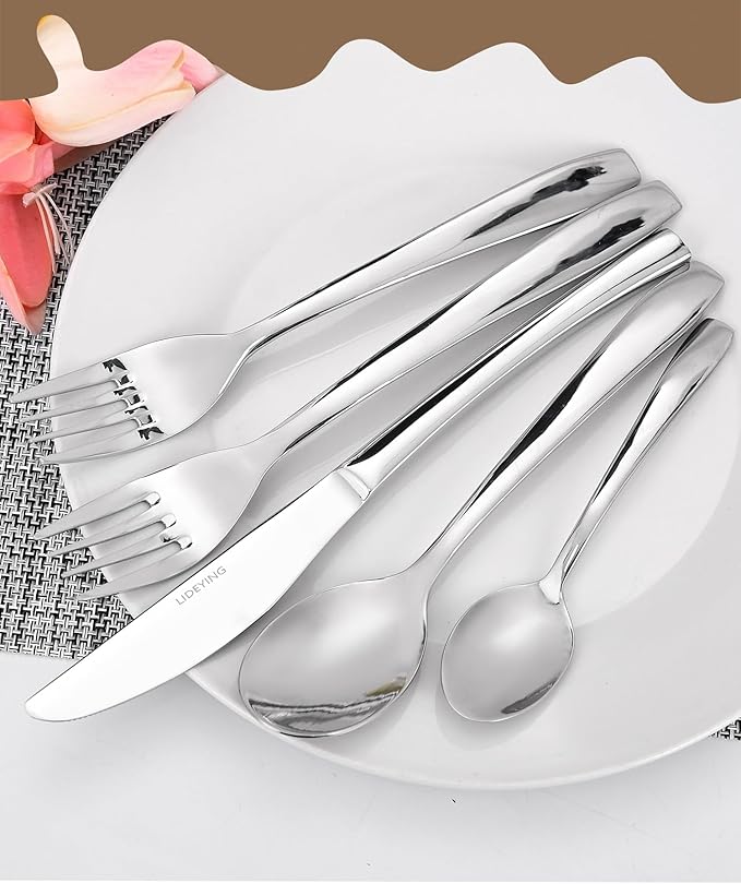 60 Piece Silverware Set,Stainless Steel Flatware Set for 12,18/0 Rust-Proof Cutlery Set with Forks & Spoons,Mirror Polished Dishwasher Safe - Heavy Duty Tableware for Home & Dining