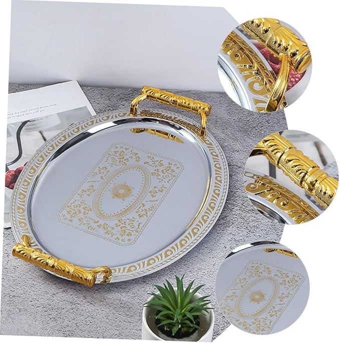 Garneck Stainless Steel Tray Handles Two Serving Tray for Food European Style Dessert Serving Dish