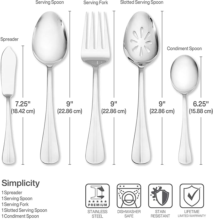 International Silver Simplicity 53-Piece Stainless Steel Flatware Set with Serving Utensil Set, Service for 8