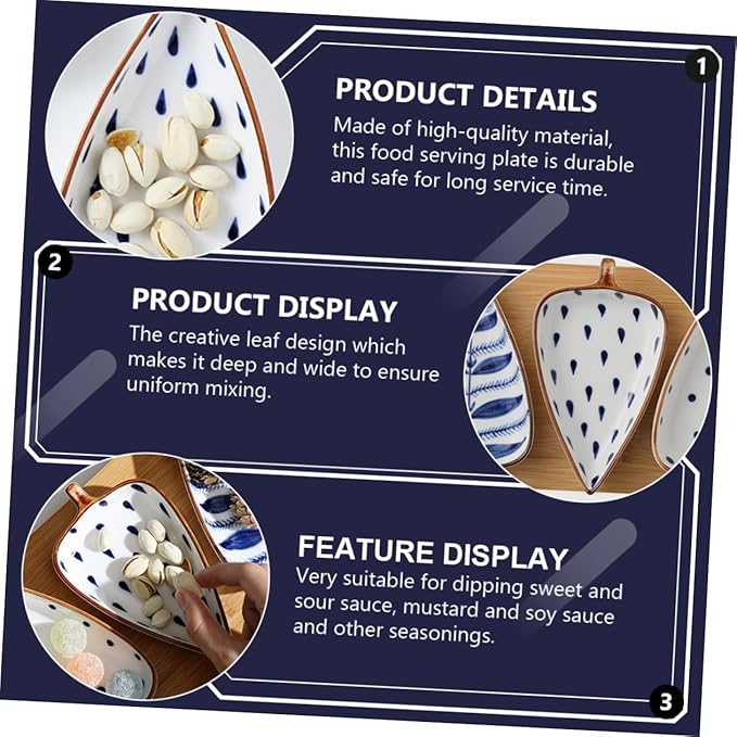 Homoyoyo Ceramic Snack Serving Plate with Leaf Design for Appetizers Sauces and Desserts for Home Dining Restaurants and Events