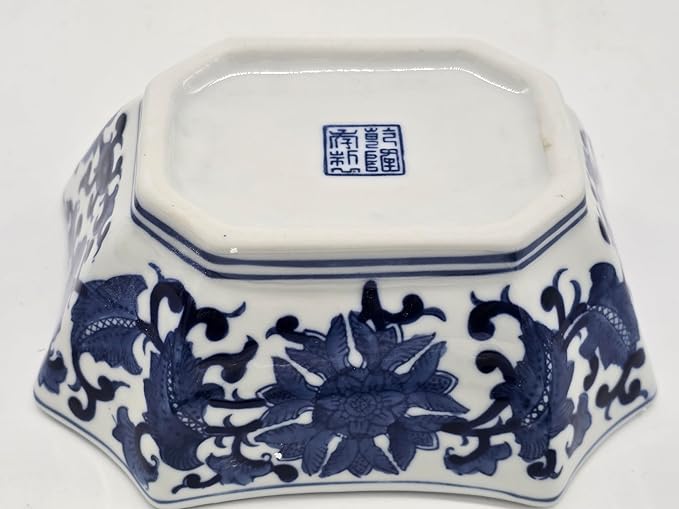 Blue and White Long Octagon Serving Bowls, Salad Bowls, Fruit Bowls (7")