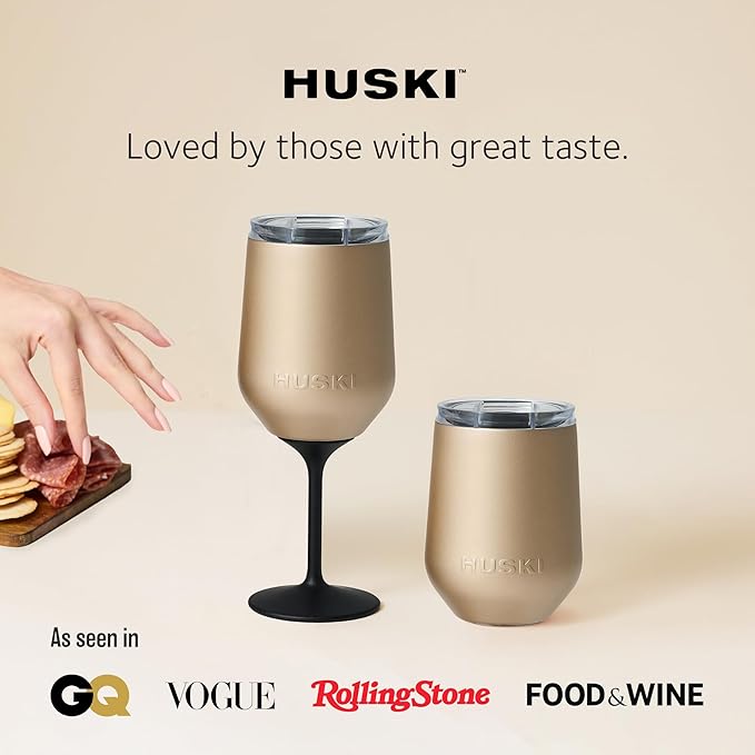 Huski Wine Tumbler 2.0 | NEW | Award-winning Design with Detachable Stem | Premium Stainless Steel Wine Glass with Lid | Triple Insulated Tumbler | 12oz Capacity | Great Gift (Powder Pink)