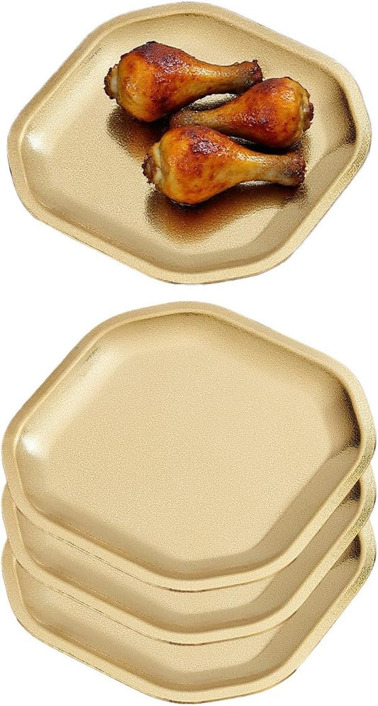 SANQIAHOME 5.9 * 5.9 inch square Appetizer Plates,thick stainless steel Dinner Plates, Pasta Dessert Plates for Sushi, Fruit oven/Dishwasher Safe, Set of 4,Gold