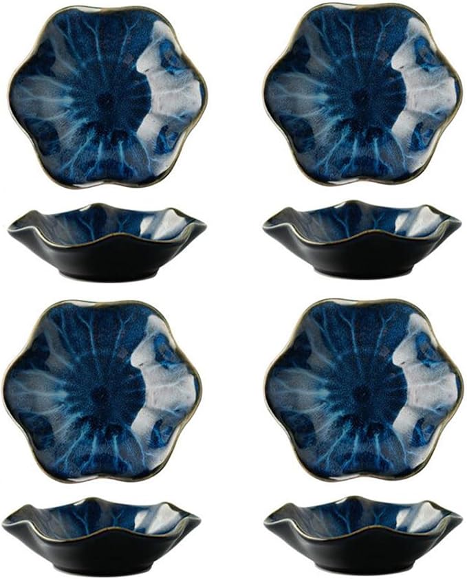 Dxcaicc 4 Pcs Ceramic Soy Sauce Dish,Mini Appetizer Plates,Ceramics Seasoning Dishes,Sushi Vinegar Bowl,BBQ, Condiments, Appetizer, Dessert, Sushi,D