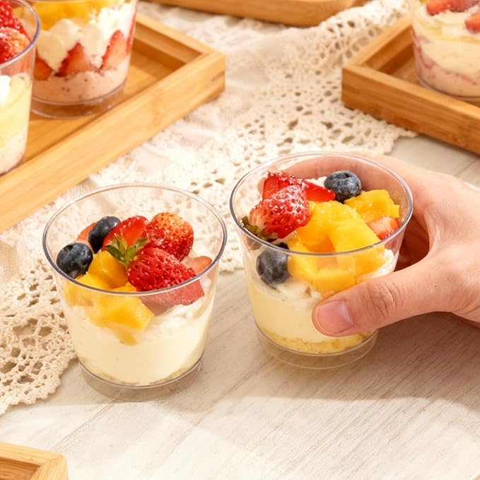 FORBFAN 200 Pcs Plastic Dessert Cups with Spoons, 100 Pcs 6 oz Round Parfait Cups, Appetizer Cups for Desserts, Ice Cream, Puddings, Tasting Party