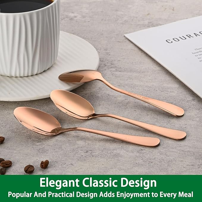 4.7 Inch Coffee Spoon,8 Pieces Rose Gold Stainless Steel Teaspoon Set,Mini Espresso Spoons,Copper Tea Spoon,Copper Seasoning Spoons