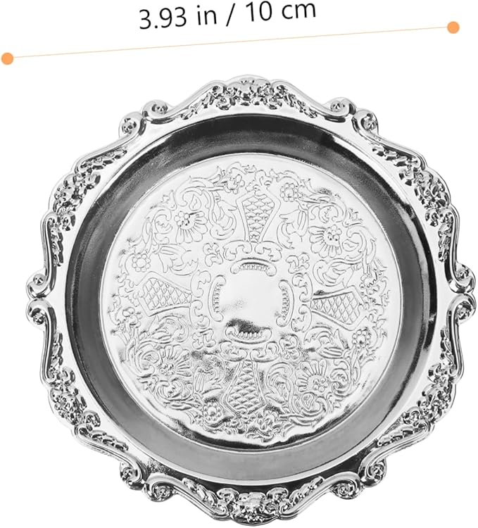 Garneck 10 cm Round Silver Tray - Set of 6 Vintage Serving Trays for Snacks - Sweets and Nuts Perfect for Parties and Home Use