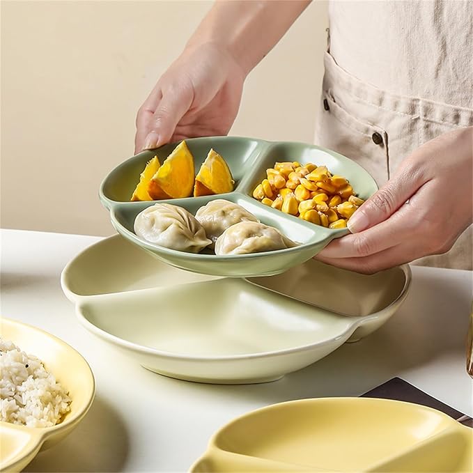 Cutlery Tray Divided Plates 7/9-inch Ceramic Snack Dish 3 Grid Plate Appetizer Serving Platter Sushi Dipping Dish (Color : White, Size : 7")