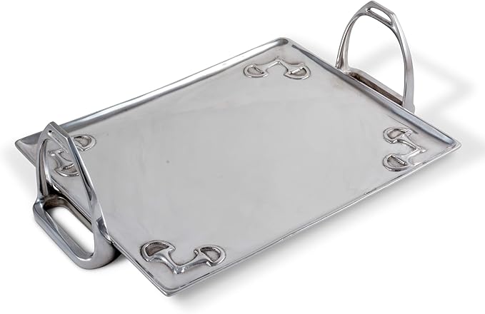 Arthur Court Horse Stirrup Metal Serving Tray for Serving Food, Snacks, Desserts Stackable Platter to Form Tier Cheese Stand - Silver Equestrian Style 12 inch x 17.5 inch