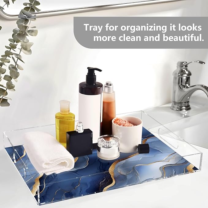 Acrylic Clear Trays Marble Silver Navy Blue Acrylic Serving Trays with Handles 12 x 16 Serving Tray Clear Spill-Proof