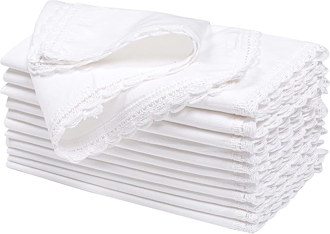 Ramanta Home White Coth Dinner Napkin Set of 12 Premium Cotton 20X20 Inch Oversized Linen Flax Lace Soft & Durable Washable Ideal for Everyday Use Parties Thanksgiving Christmas Halloween