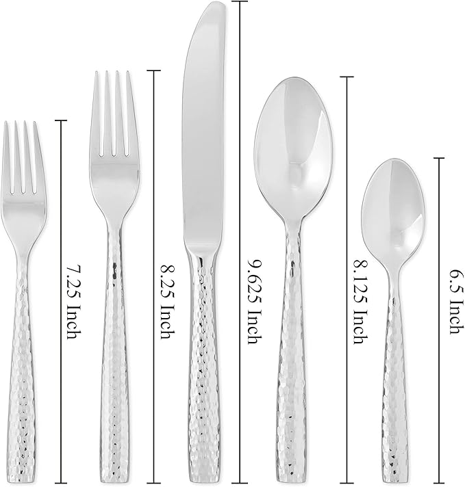 UPware 45-Piece 18/8 Stainless Steel Flatware Set, Service for 8, Include Knives/Forks/Spoons/Teaspoons/Salad Forks/Serving Fork and Spoon, Mirror Polished, Dishwasher Safe (Martello)