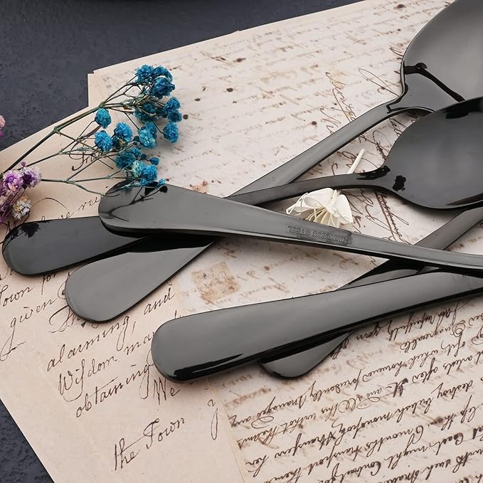 JASHII 25-Piece Fork Spoon Knife Silverware Set with Serving Utensils for 4, Food Grade Stainless Steel Flatware Cutlery Set for Home and Restaurant, Dishwasher Safe - Shiny Black