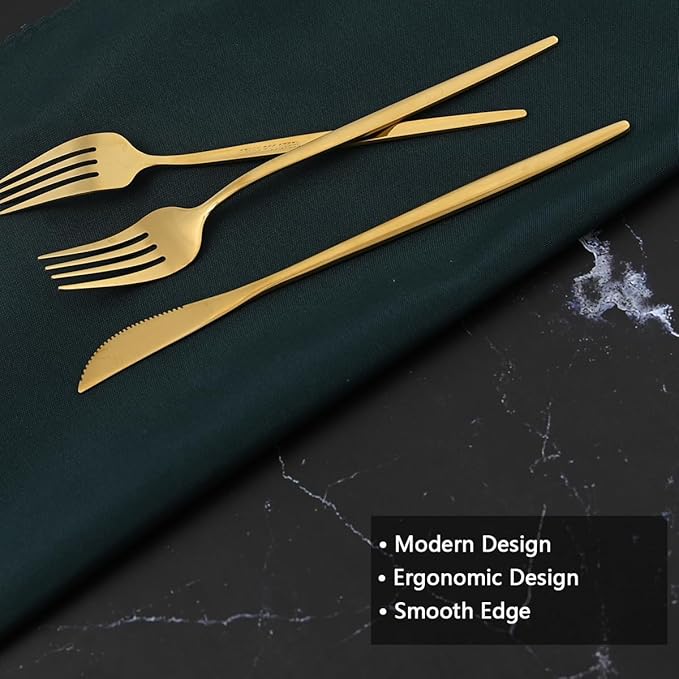 20-Piece Gold Silverware Set for 4, Titanium Golden Stainless Steel Flatware Set, Golden Cutlery Set for Home and Restaurant, Daily Utensil, Mirror Polished, Dishwasher Safe, Serving for 4