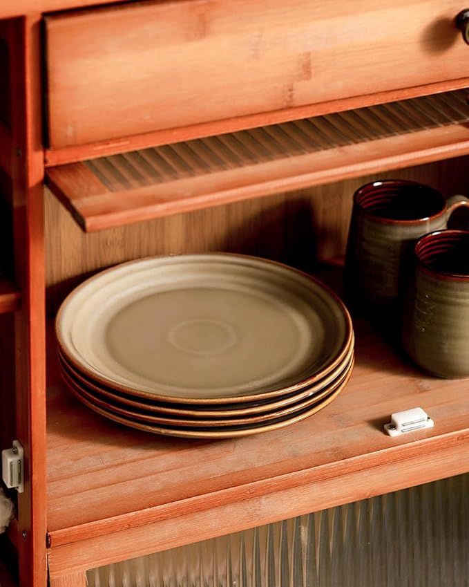 HASENSE Porcelain Dinnerware Set of 4, 10 Inch Ceramic Dinner Plates Set of 4 for Kitchen Counter, Large ceramic Dishes Set for Steak, Salad and Dinner, Microwave and Dishwasher Safe, Brown