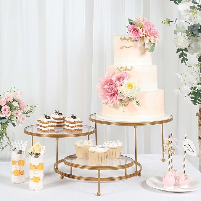 Efavormart 23" 3-Tier Gold Metal Cupcake Stand with Clear Round Acrylic Plates, Dessert Cake Display Holder
