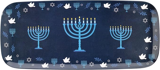 UPware Hanukkah Melamine Serving Tray, 15 x 6.5 Inch Rectangular Serving Platter, BPA Free Food Tray for Party Entertaining