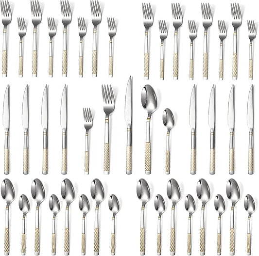 40-Piece Silverware Set Stainless Steel Flatware Set for 4 Kitchen Cutlery Utensil Sets Includes Forks Spoons Knives for Home Restaurant Hotel