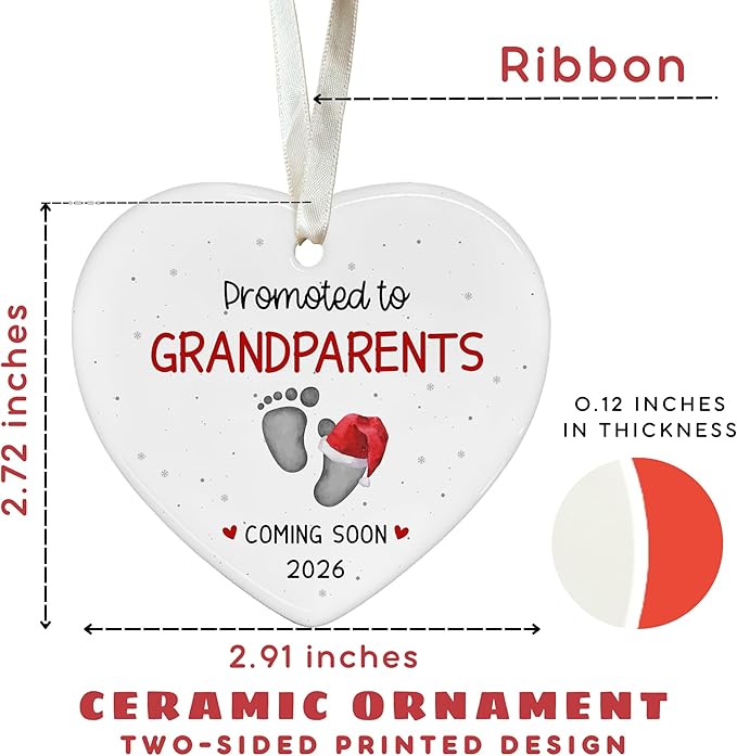 Grandparents Gifts - First Time Grandparents Gifts for Grandma, Grandpa - Baby Pregnancy Announcement Ornament for New Grandma - Grandpa to Be Ornaments 2026 - Ceramic Christmas Ornament