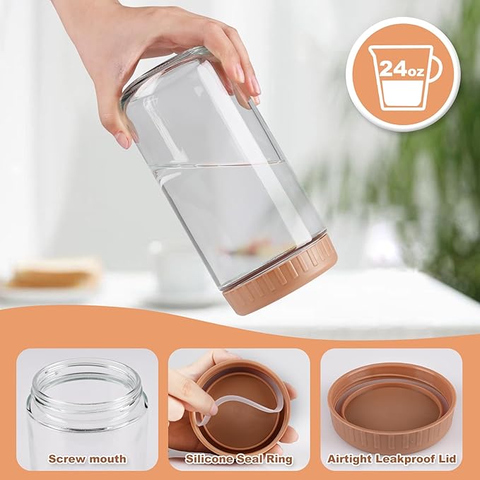 Overnight Oats Containers with Lids, 24oz Glass Jars with Lids 4 pcs, Taffy, Wide Mouth Mason jars for Salad, Yogurt, Snacks, Meal Prep