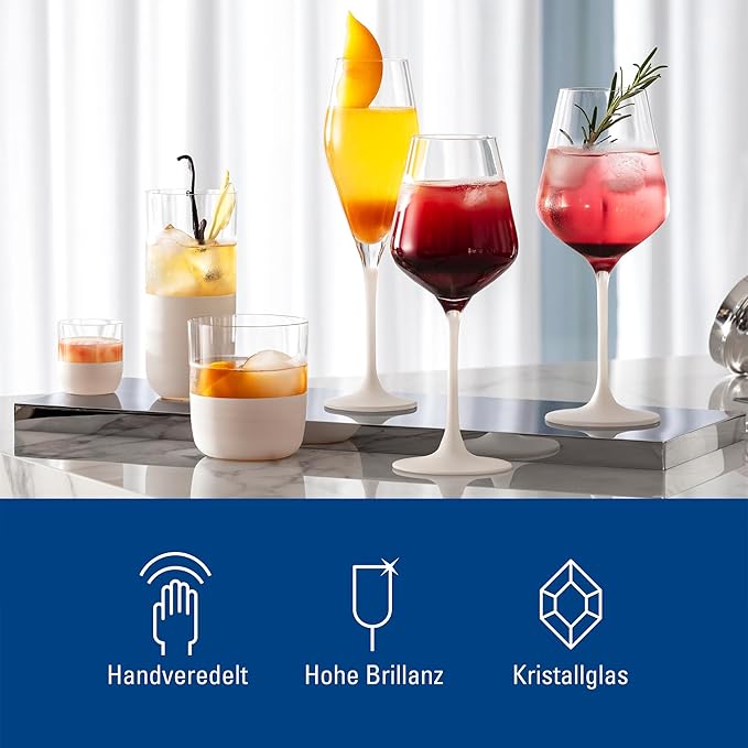 Villeroy & Boch - Manufacture Rock Blanc Red Wine Goblet Set, 4 pcs. Set of Drinking Glasses for Red Wine, 15.5 oz, Crystal Glass, Matte White Slate Look