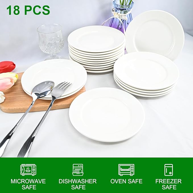 18 Pcs Porcelain Dessert Plates,6 Inch White Round Small Dinner Plate Set,Ceramic Serving Appetizer Plates for Cake Salad Dishes Bread Pasta,Dishwasher Safe and Microwave Safe