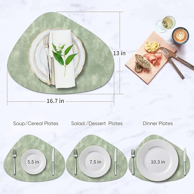 ADRIMER Placemats, Heat Resistant Round Placemats Set of 4 Washable 13 x 17 Inch, Waterproof Table Mats Wipeable for Kitchen, Dining Room Table Christmas Decor, Green