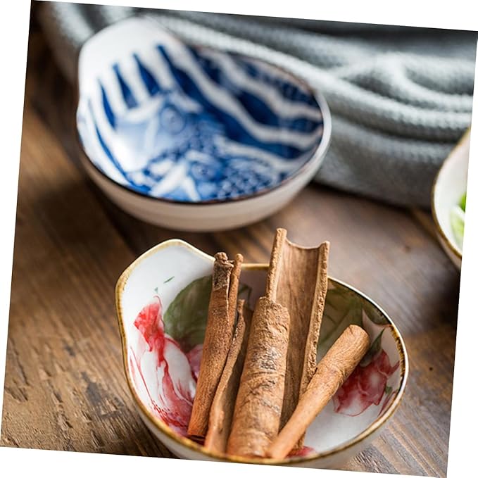 KICHOUSE 3pcs Ceramic Sauce Dipping Dish Set Hand-Painted Glazed Condiment Bowls Small Handle for Soy Sauce Vinegar and Appetizers Random Style