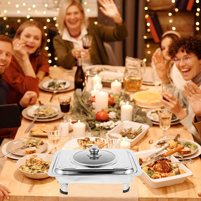 Garneck Rectangular Stainless Steel Serving Tray Lid, Food-Grade Silver Metal Food Holder Plate for Cafeteria and Buffet Use