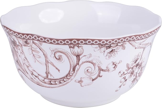 222 Fifth Adelaide Brown on White 12-Piece Dinnerware Set – Service for 4, Plate & Bowl Set,Durable Porcelain, Dishwasher Safe, for Everyday Dining & Entertainment