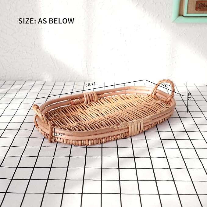 Ellipse Serving Tray with Handles(16 Inches)-Stylish and Functional Serving Tray for Appetizers, Drinks, and More -Large Oval Tray Made of Wicker.