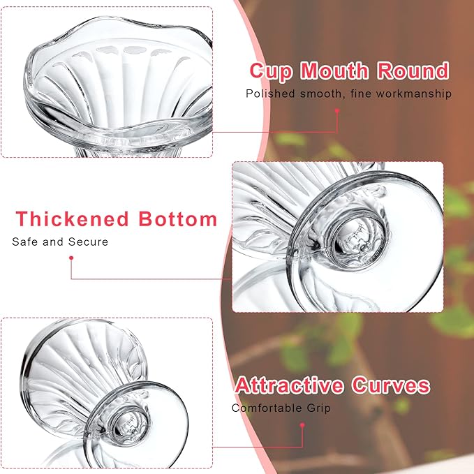 kanpura 2-Piece 5 oz Crystal Art Deco Ice Cream Bowl Set, Thicker Bottom, Freezer Safe, Dishwasher Safe, Elegant Tulip Design for Desserts, Salads, Fruits, Cocktails