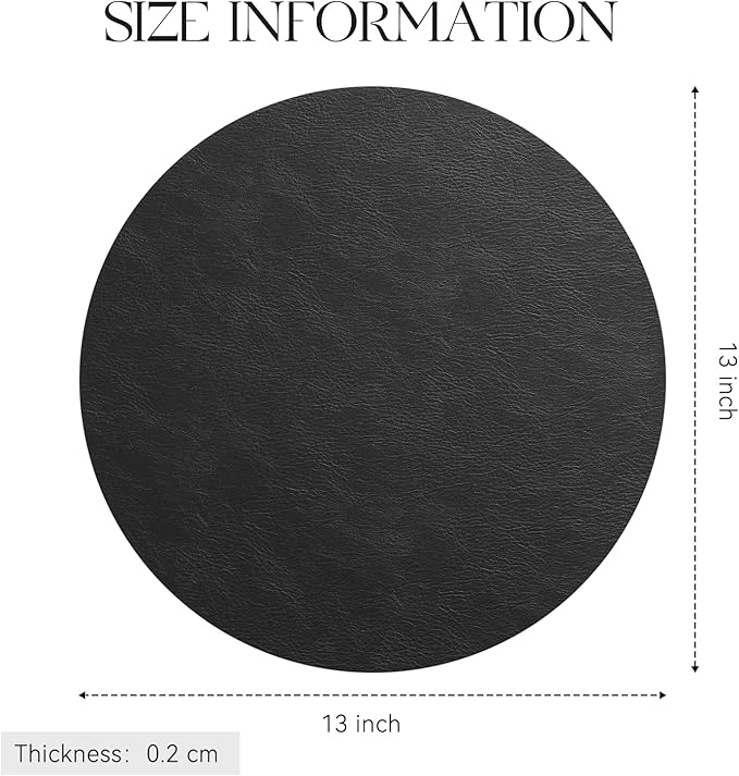 MOSAYT 13 Inch Round Vinyl Placemats Set of 4 - Faux Leather 100% Waterproof Oil-Proof Wipeable PU Place Mats, Heat Resistant Reversible Table Mats for Kitchen, Dining, Outdoor (Black)
