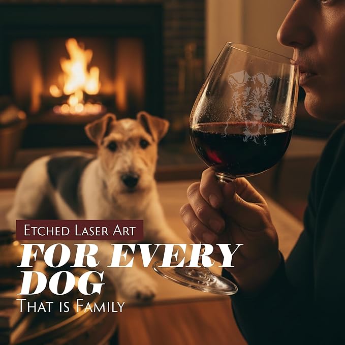 Etched Laser Art Personalized Dog Themed Etched Wine Glass - Custom Dog Breed Wine Glasses, Ideal for Pet Lovers, Unique Birthday Gift for Men & Women, Personalized Gift - Wire Fox Terrier, 12.75 oz