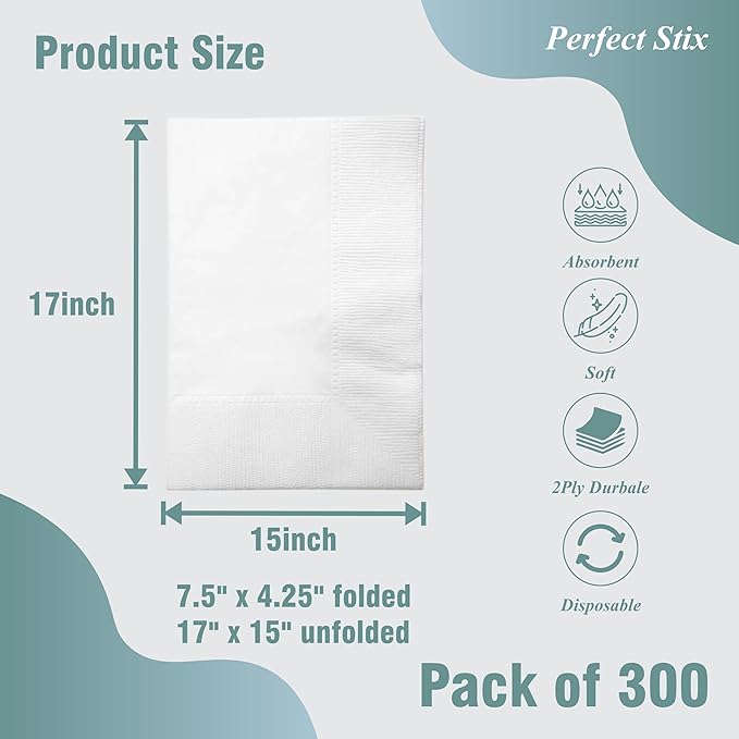 Bell Marque White Dinner Napkin-300 2-Ply White Dinner Napkins, 0.1" Height, 17" width, 15" Length (Pack of 300)