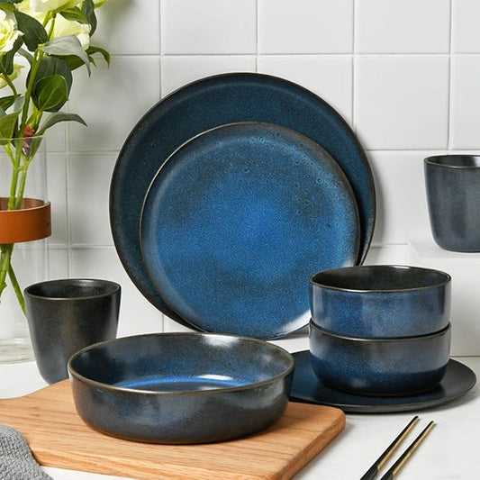 18 Piece Ceramic Dinnerware Set, Stoneware Dinner Sets, Kitchen Dinnerware Sets, Tableware Combination Set Include Plates, Dishes, Cup and Bowls, Service for 6,