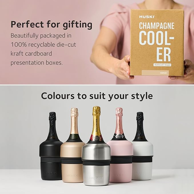 Huski Champagne Chiller | NEW | Award-Winning Iceless Design with Detachable Bottle Stopper | Keeps Wine Cold up to 6 Hours | Fits most 750ml Champagne, Prosecco & Sparkling Wine Bottles (Stone Grey)