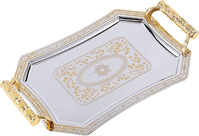 Stainless Steel Storage Tray Buffet Serve Plate Metal Container Accessory for Coffee Tea Drink Beverage Cup Anti-Scald Buffer Trays, Silver