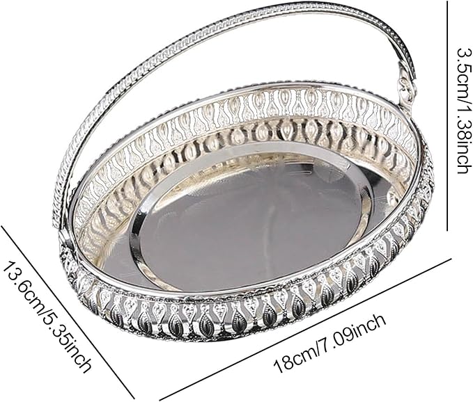 Retro Oval Fruit Tray with Handle, Candy Serving Plate, Dry Nut Dish, Snack Dessert Storage Plate, Decorative Fruit Bowl for Parties, Family Gatherings, Bars and Cafes
